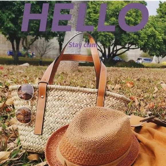 Straw Basket Tote Bag for Women PU Leather Strap Hollow Woven Top Handle… - Picture 5 of 7